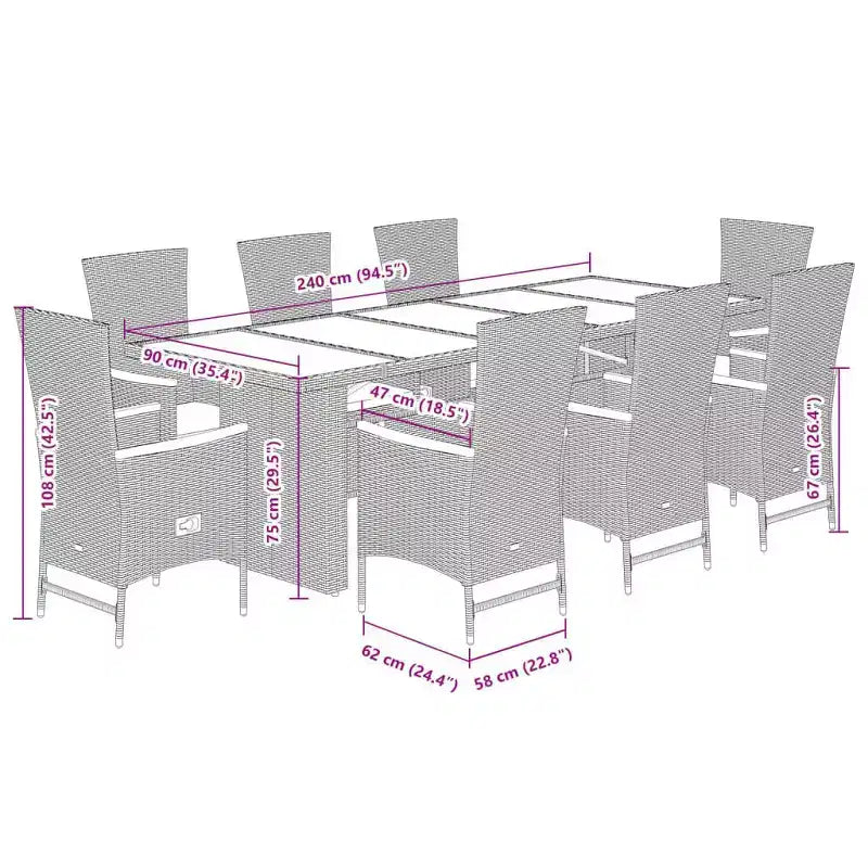 vidaXL Ensemble de salle à manger de jardin, rotin PE noir, grande taille, matériaux résistants aux UV