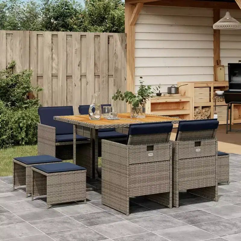 vidaXL Ensemble de salle à manger d'extérieur 8 pcs Gris et Bleu marine