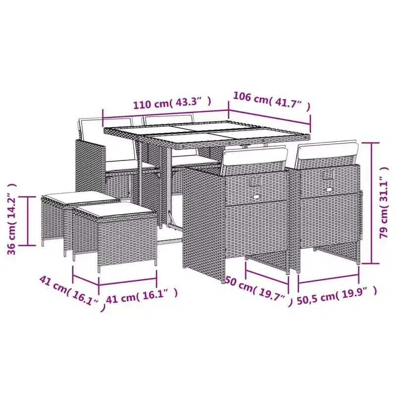 vidaXL Ensemble de salle à manger d'extérieur 8 pcs Gris et Bleu marine