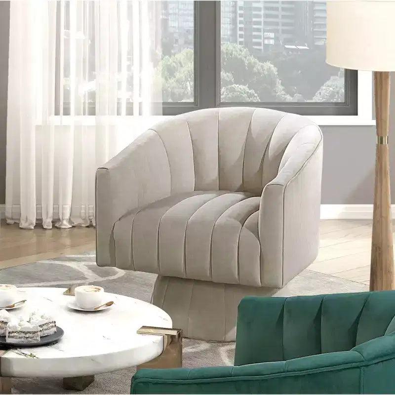 GDFStudio Madison Modern Velvet Upholstered Swivel Barrel Accent Chair with Wood Frame