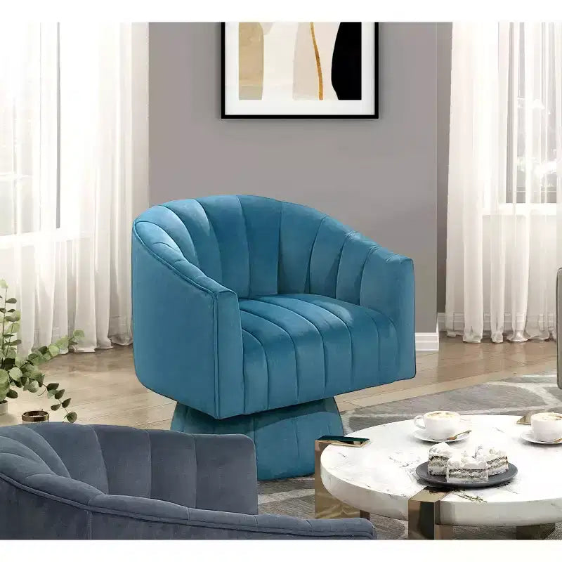 GDFStudio Madison Modern Velvet Upholstered Swivel Barrel Accent Chair with Wood Frame