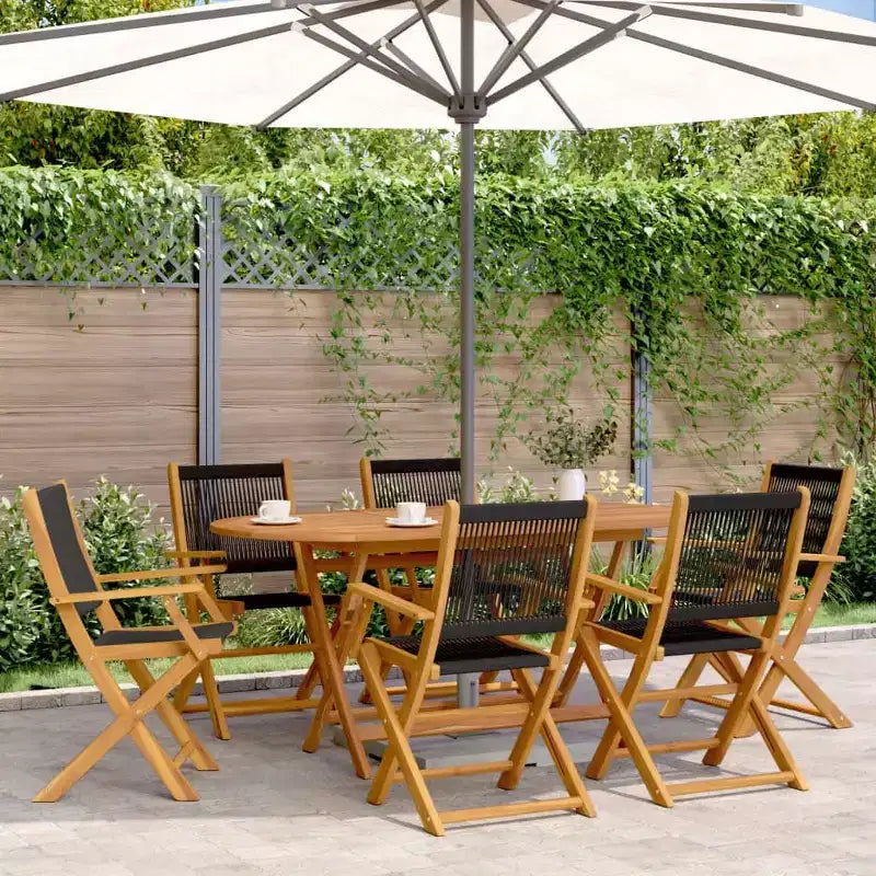 vidaXL Salon de jardin noir et bois en acacia massif et polypropylène