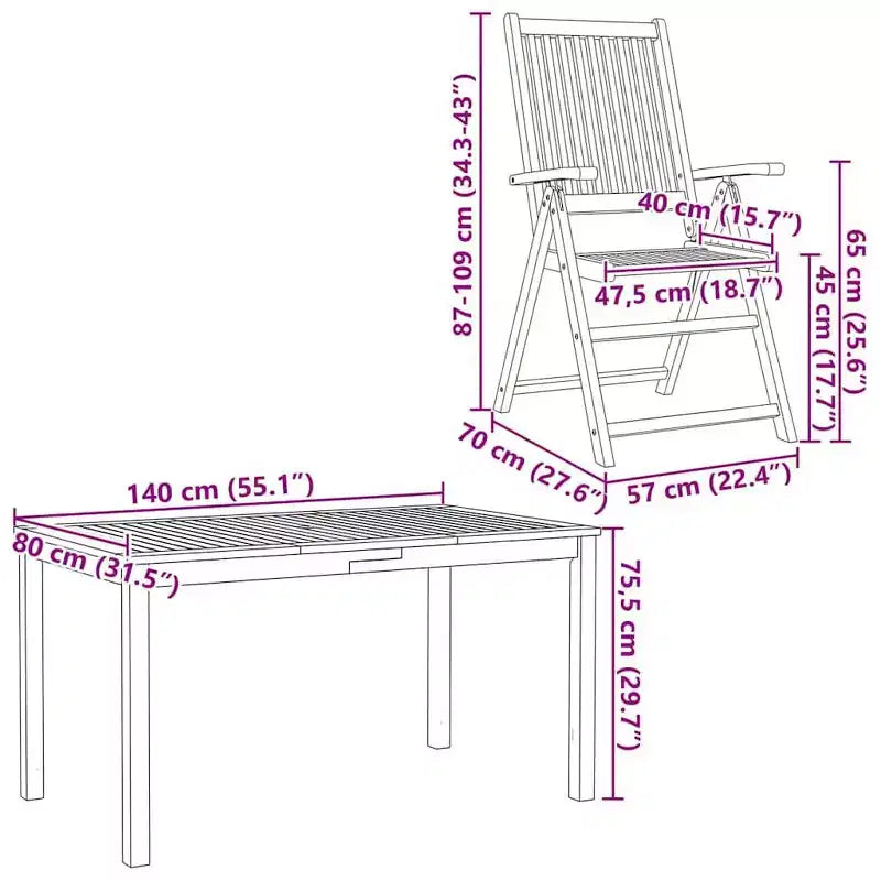 vidaXL Ensemble de salle à manger de jardin pliable 7 pcs marron Bois d'acacia massif