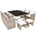 vidaXL Outdoor Dining Set Grey/Beige Powder-Coated Steel, PE Rattan, Glass