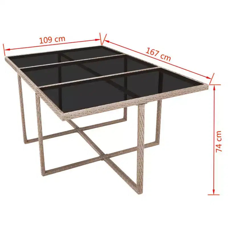 vidaXL Salon de jardin gris/beige en acier poudré, résine tressée, verre