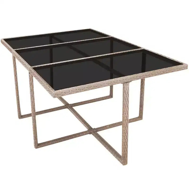 vidaXL Salon de jardin gris/beige en acier poudré, résine tressée, verre