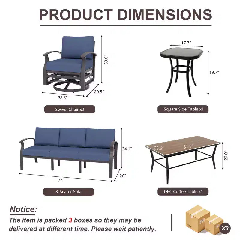 Ensemble de canapé de jardin en aluminium 5 places ALAULM, ensemble de mobilier d'extérieur avec 5 chaises pivotantes et table basse en métal DPC, ensemble de conversation d'extérieur