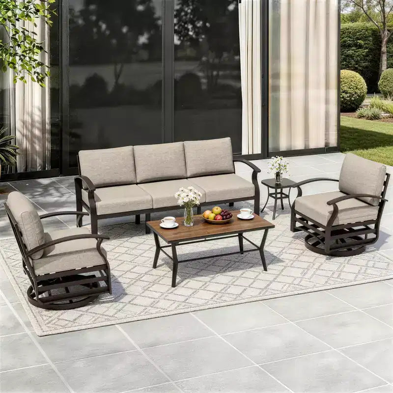 Ensemble de canapé de jardin en aluminium 5 places ALAULM, ensemble de mobilier d'extérieur avec 5 chaises pivotantes et table basse en métal DPC, ensemble de conversation d'extérieur