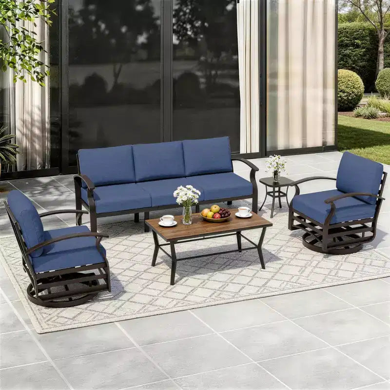 Ensemble de canapé de jardin en aluminium 5 places ALAULM, ensemble de mobilier d'extérieur avec 5 chaises pivotantes et table basse en métal DPC, ensemble de conversation d'extérieur