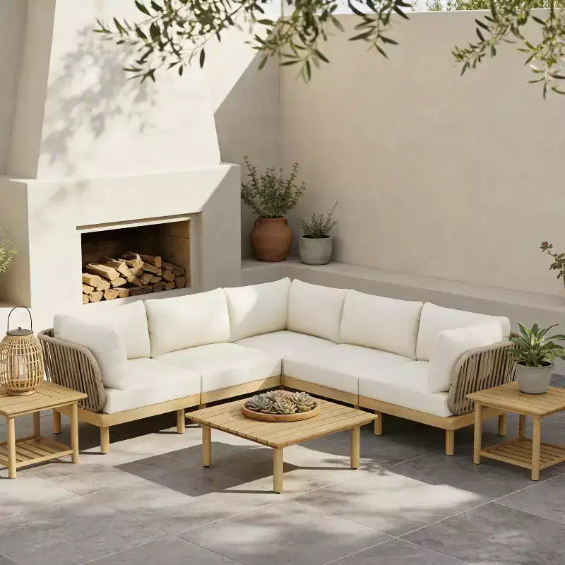 Christopher Knight Home Mason Ensemble de canapé modulable d'angle 6 pièces moderne en bois d'acacia et corde avec table basse