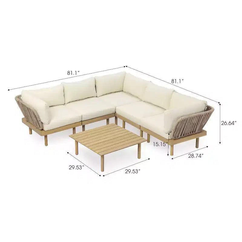 Christopher Knight Home Mason Ensemble de canapé modulable d'angle 6 pièces moderne en bois d'acacia et corde avec table basse