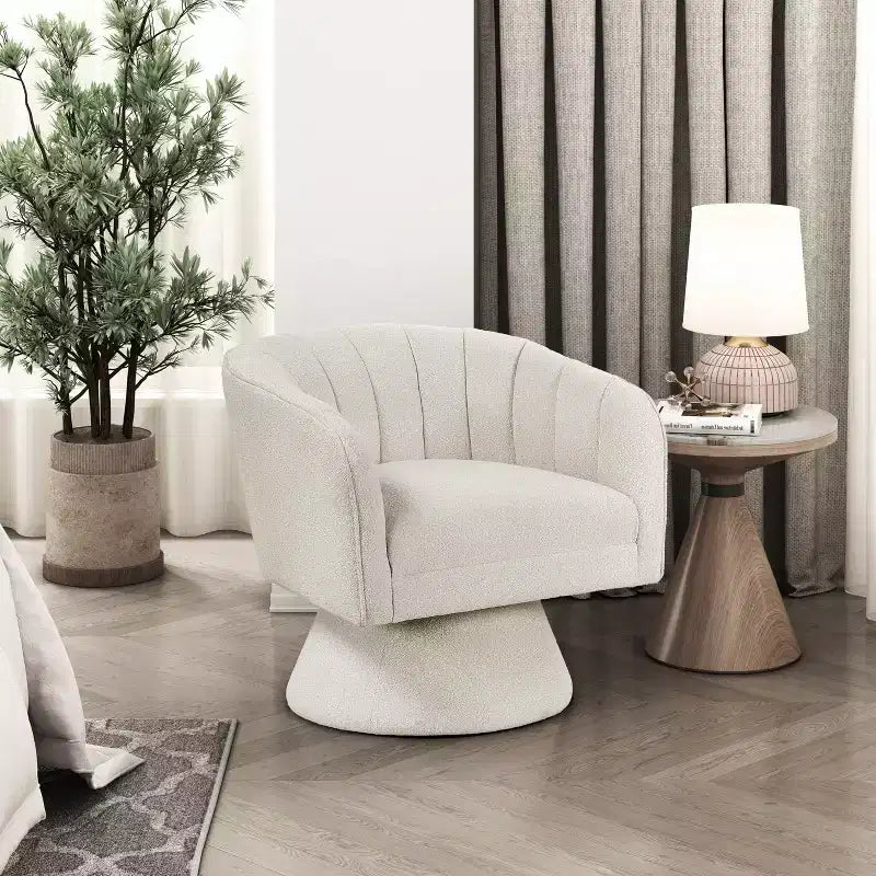 Fauteuil pivotant moderne GDFStudio Madison en bouclette avec dossier incurvé