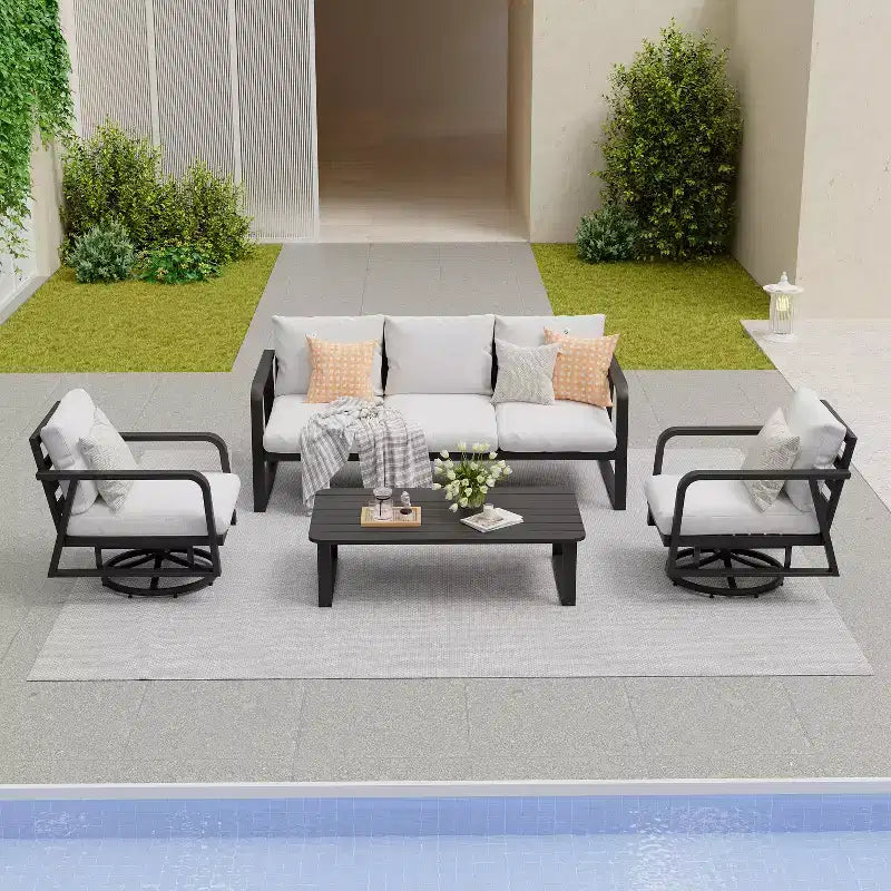 GDFStudio Athena Modern 4 Piece Aluminum Patio Chat Set with Cushions