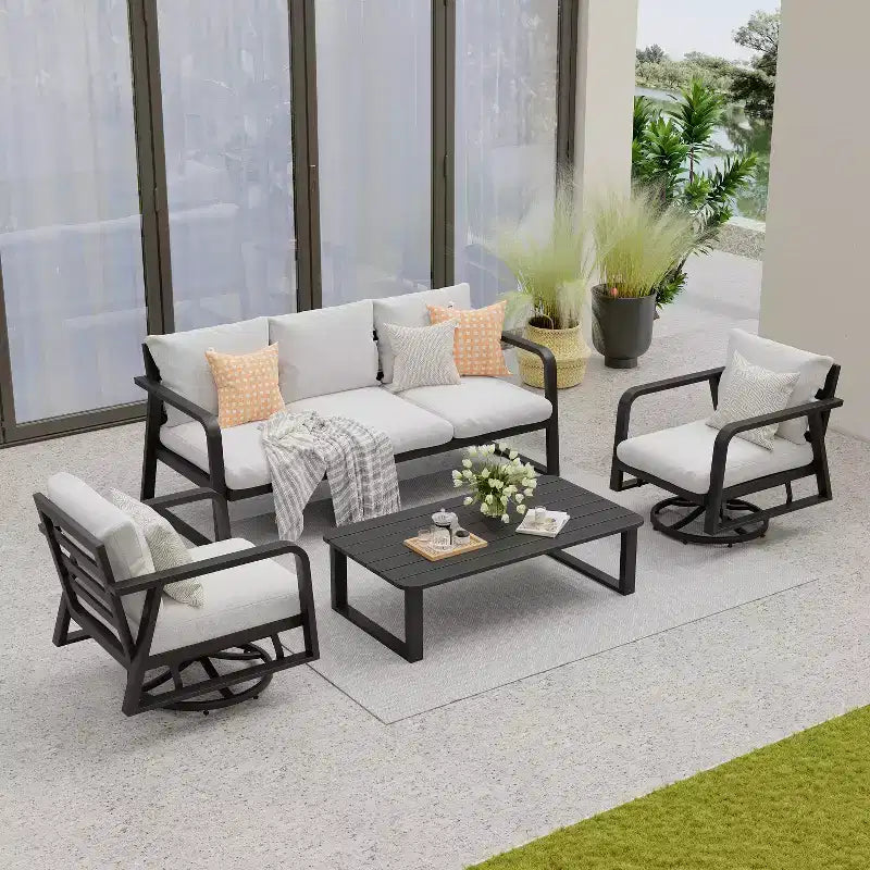 GDFStudio Athena Salon de jardin moderne 4 pièces en aluminium avec coussins