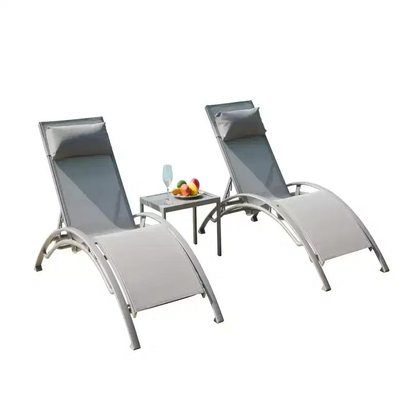 GDFStudio SunCurve Ensemble de 3 chaises longues empilables en métal et textilène pour l'extérieur