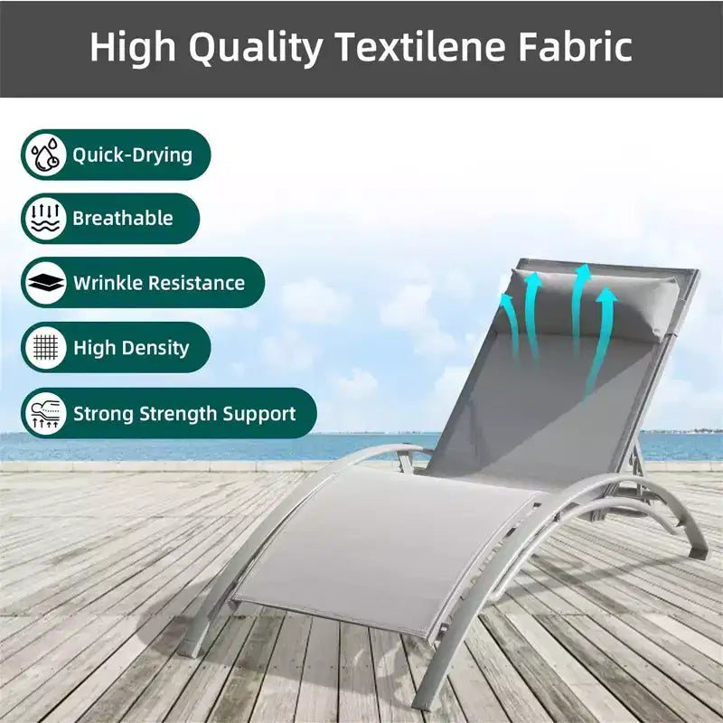 GDFStudio SunCurve Ensemble de 3 chaises longues empilables en métal et textilène pour l'extérieur