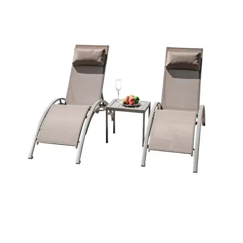 GDFStudio SunCurve Ensemble de 3 chaises longues empilables en métal et textilène pour l'extérieur
