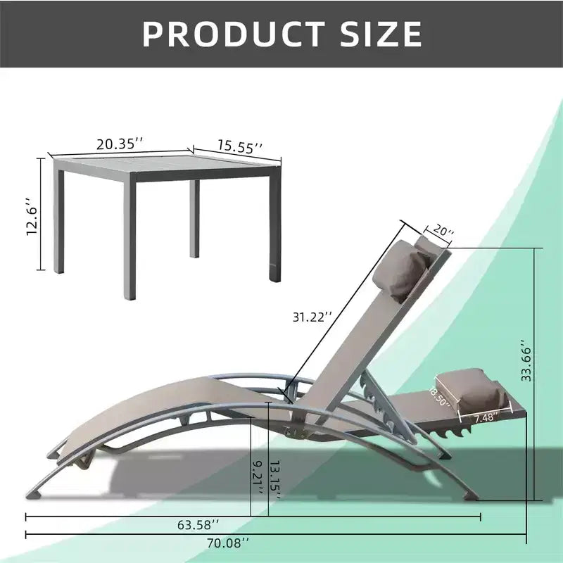 GDFStudio SunCurve Ensemble de 3 chaises longues empilables en métal et textilène pour l'extérieur