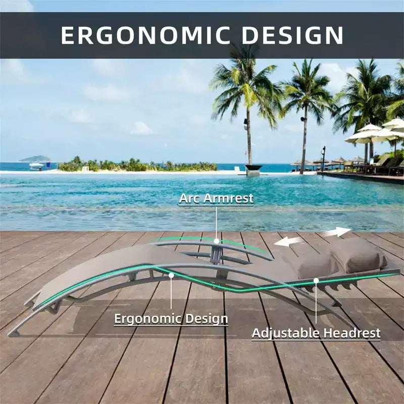 GDFStudio SunCurve Ensemble de 3 chaises longues empilables en métal et textilène pour l'extérieur
