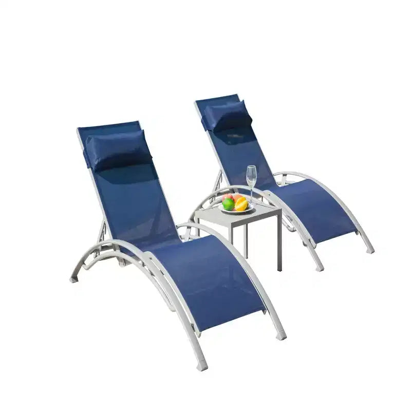 GDFStudio SunCurve Ensemble de 3 chaises longues empilables en métal et textilène pour l'extérieur
