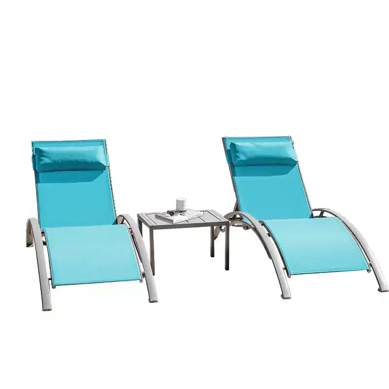 GDFStudio SunCurve Ensemble de 3 chaises longues empilables en métal et textilène pour l'extérieur