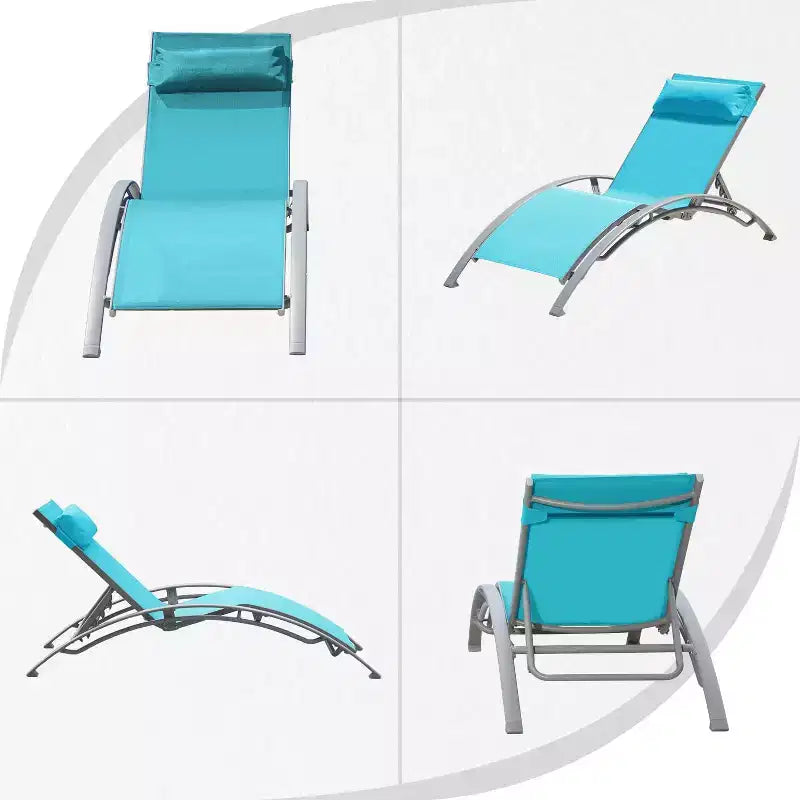 GDFStudio SunCurve Ensemble de 3 chaises longues empilables en métal et textilène pour l'extérieur