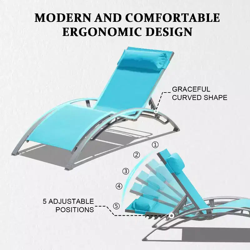 GDFStudio SunCurve Ensemble de 3 chaises longues empilables en métal et textilène pour l'extérieur