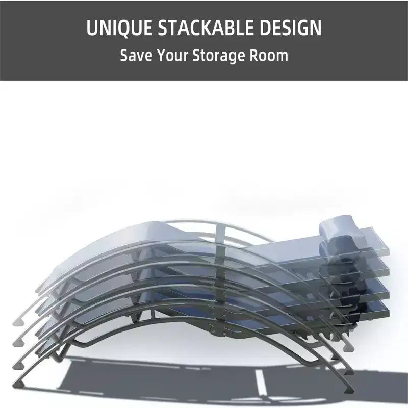 GDFStudio SunCurve Ensemble de 3 chaises longues empilables en métal et textilène pour l'extérieur