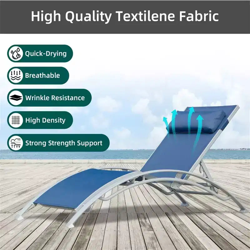 GDFStudio SunCurve Ensemble de 3 chaises longues empilables en métal et textilène pour l'extérieur
