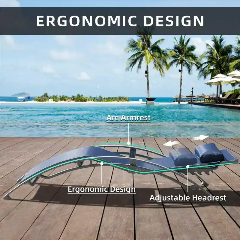 GDFStudio SunCurve Ensemble de 3 chaises longues empilables en métal et textilène pour l'extérieur