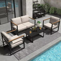 4-Piece Metal Patio Furniture Set | All Weather Outdoor Conversation Set with Thick Cushions and Coffee Table | Ideal for Backyard,Balcony,Courtyard