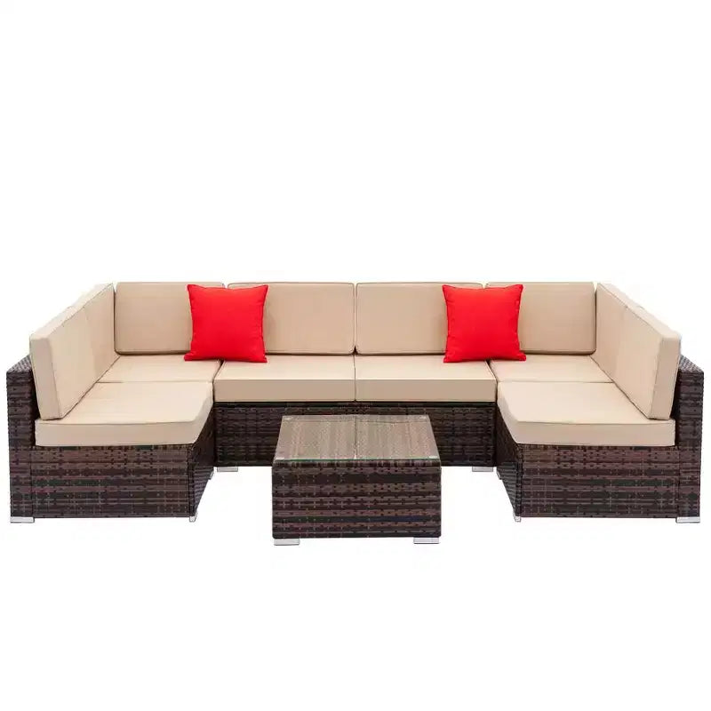 Karl Home | 6-Person Wicker Patio Conversation Sofa Sectionals with Cushion