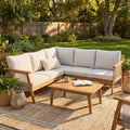 GDFStudio Louie 4 Piece Outdoor Acacia Wood Sectional Sofa Set with Handwoven Rope