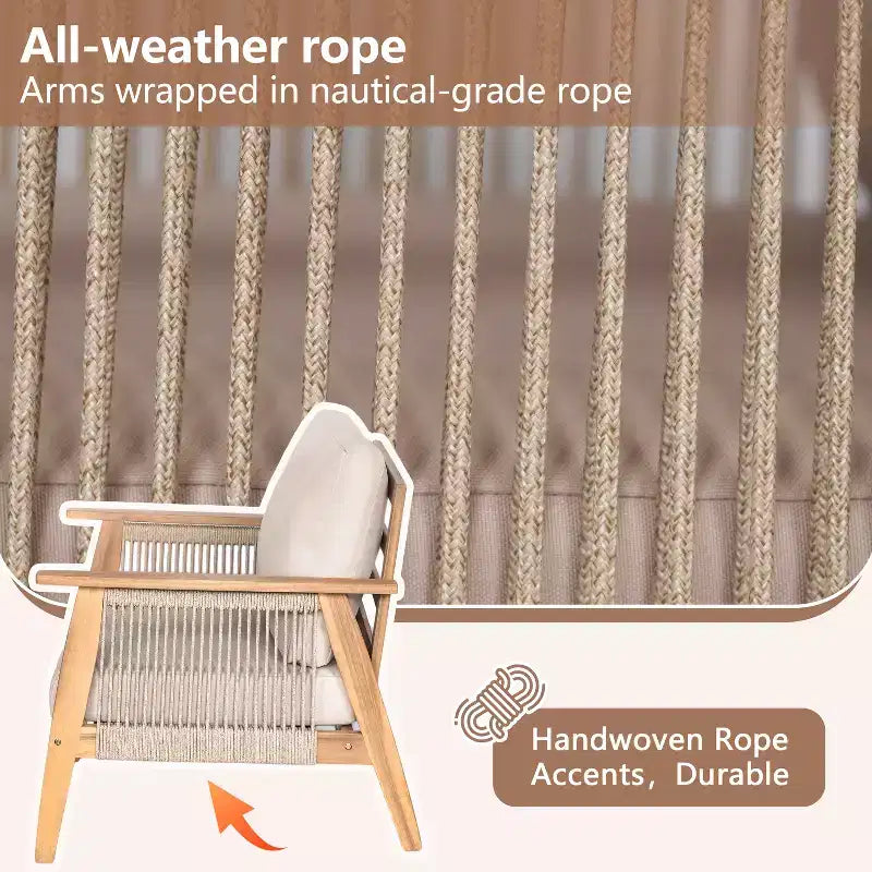 Ensemble de canapé d'angle d'extérieur 4 pièces en bois d'acacia et corde tressée GDFStudio Louie
