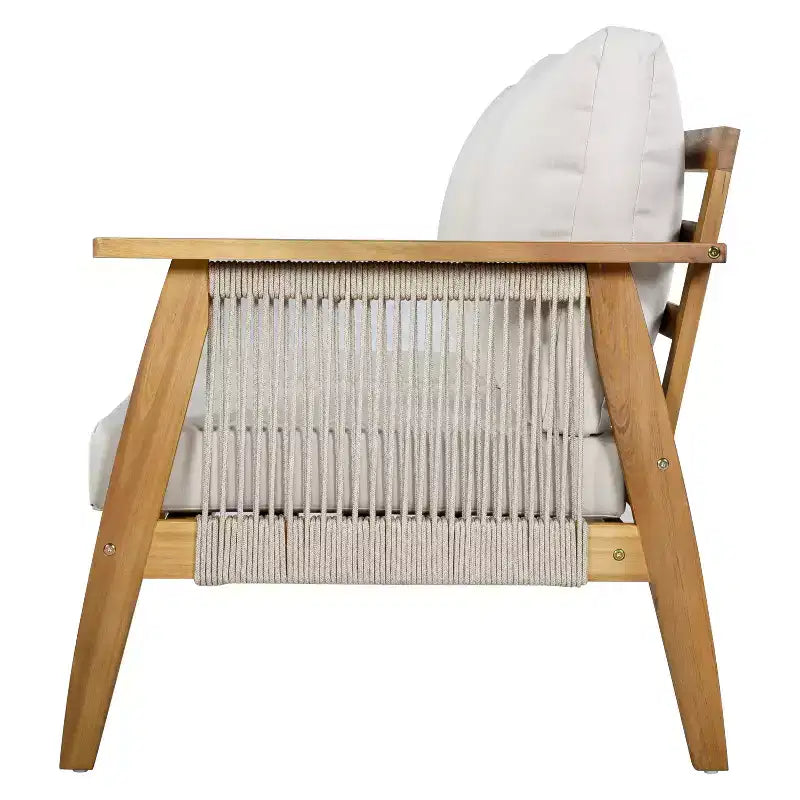 Ensemble de canapé d'angle d'extérieur 4 pièces en bois d'acacia et corde tressée GDFStudio Louie