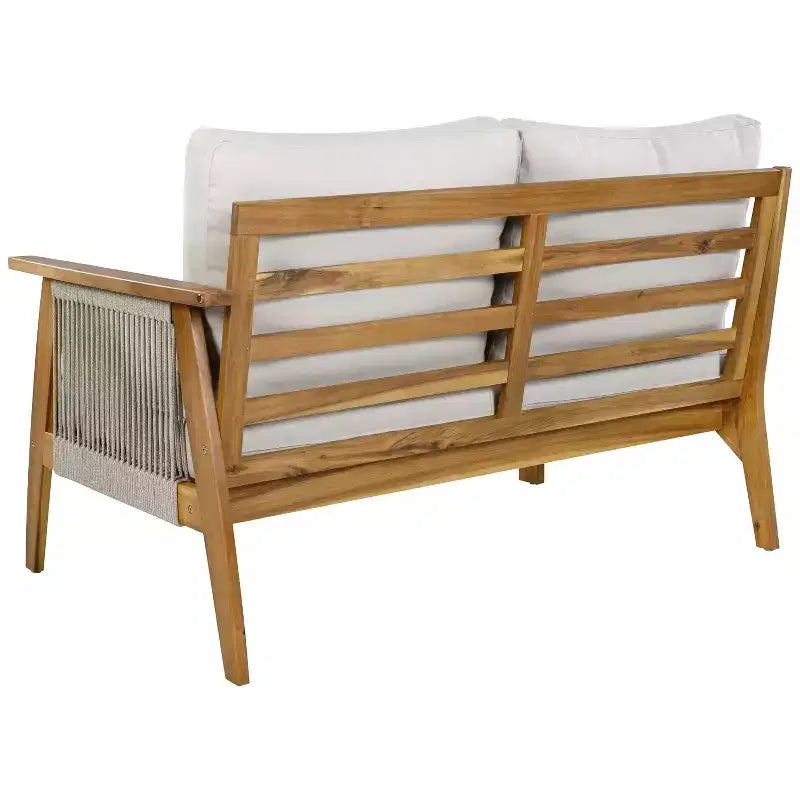 Ensemble de canapé d'angle d'extérieur 4 pièces en bois d'acacia et corde tressée GDFStudio Louie