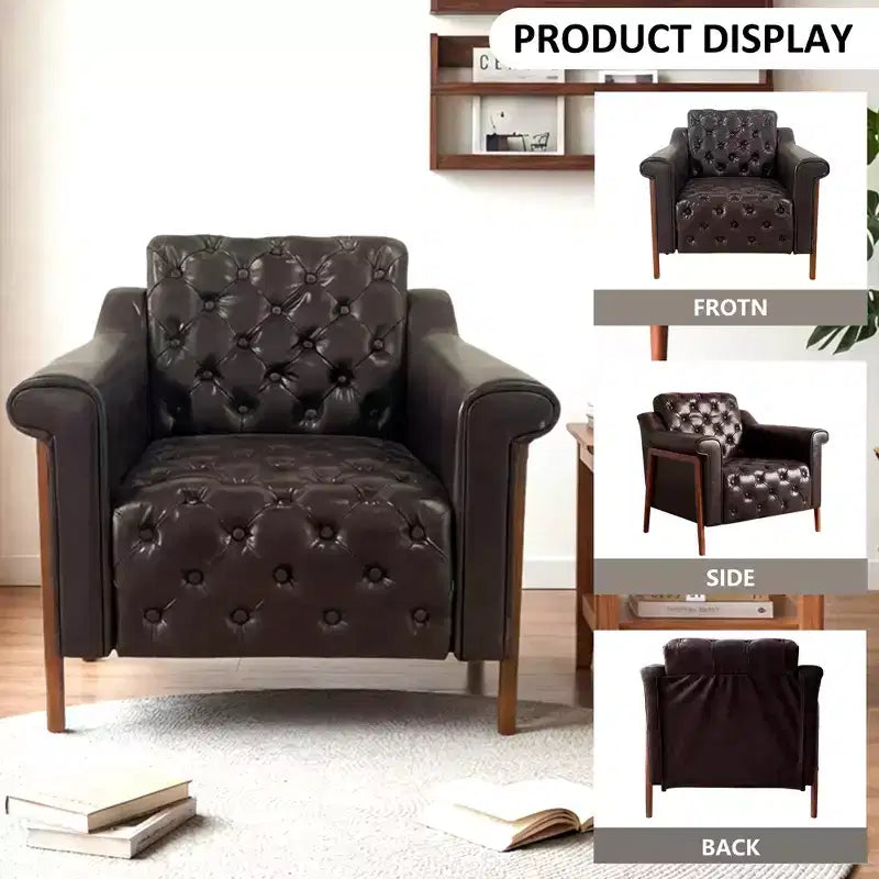 Dyonery Une chaise décorée de cuir de style médiéval, avec des pieds et un dossier en bois robustes, adaptée aux petits espaces, Marron