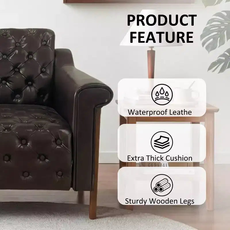 Dyonery Une chaise décorée de cuir de style médiéval, avec des pieds et un dossier en bois robustes, adaptée aux petits espaces, Marron