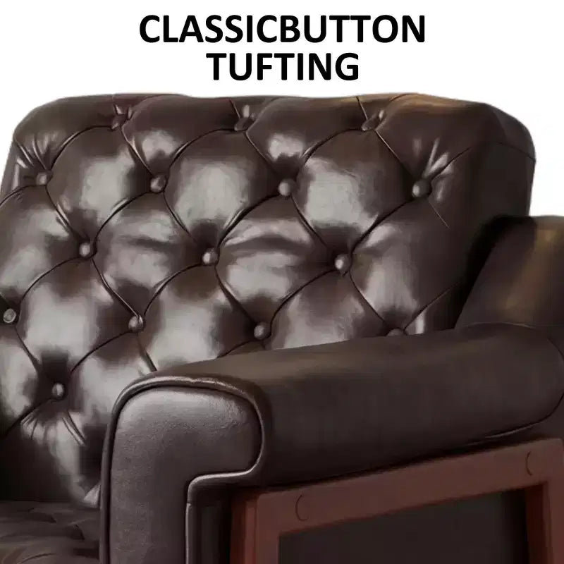 Dyonery Une chaise décorée de cuir de style médiéval, avec des pieds et un dossier en bois robustes, adaptée aux petits espaces, Marron