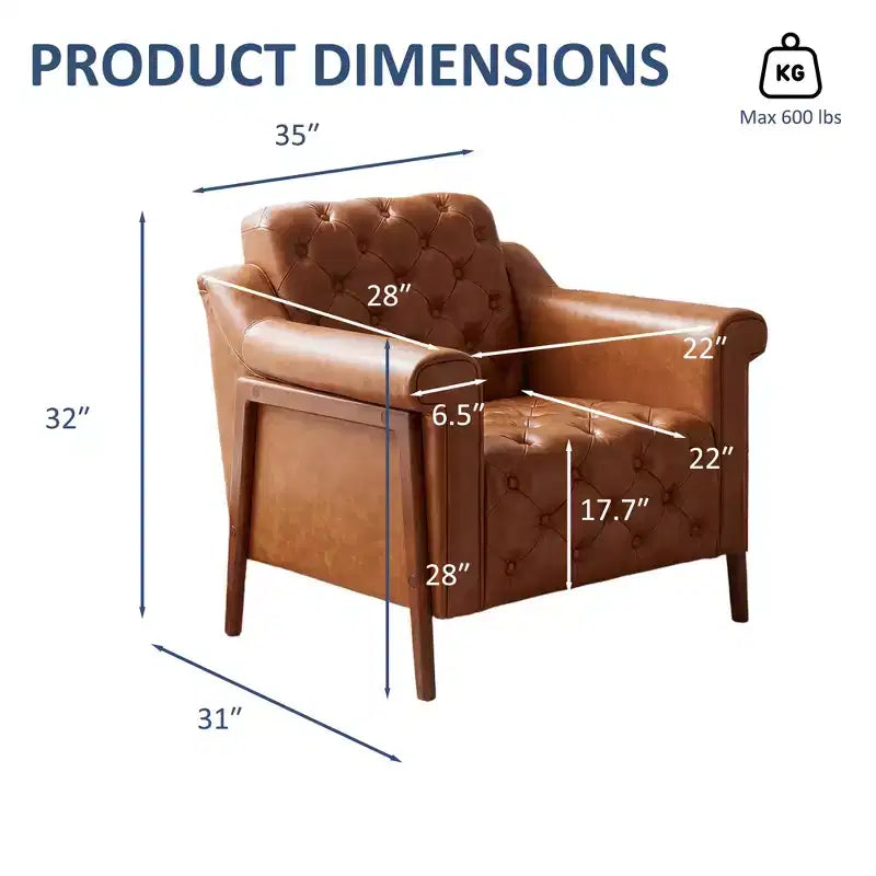 Dyonery Une chaise décorée de cuir de style médiéval, avec des pieds et un dossier en bois robustes, adaptée aux petits espaces, Marron