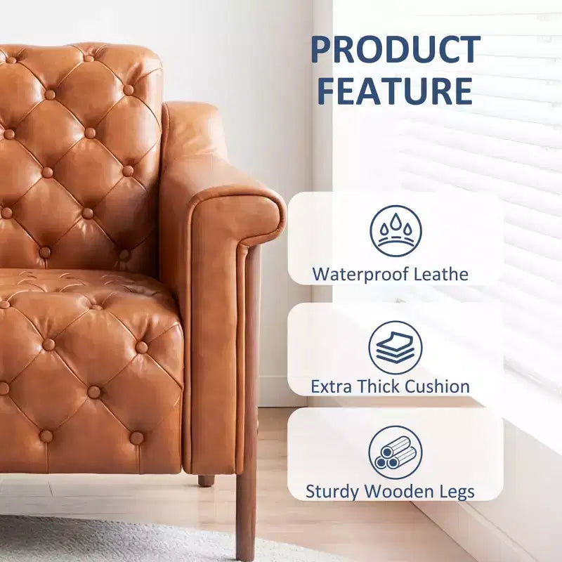 Dyonery Une chaise décorée de cuir de style médiéval, avec des pieds et un dossier en bois robustes, adaptée aux petits espaces, Marron