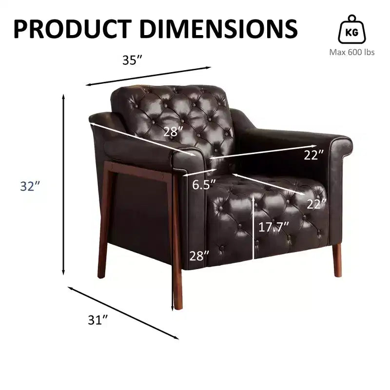 Dyonery Une chaise décorée de cuir de style médiéval, avec des pieds et un dossier en bois robustes, adaptée aux petits espaces, Marron