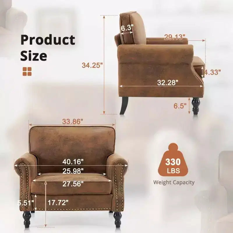 Karl Home |Classical Single Sofa Accent Chair In Rust