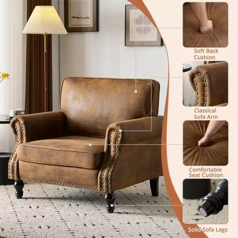 Karl Home |Classical Single Sofa Accent Chair In Rust
