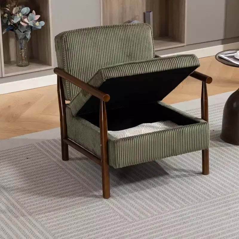 GDFStudio Joule Mid-Century Modern Upholstered Accent Chair with Storage Seat and Pillow