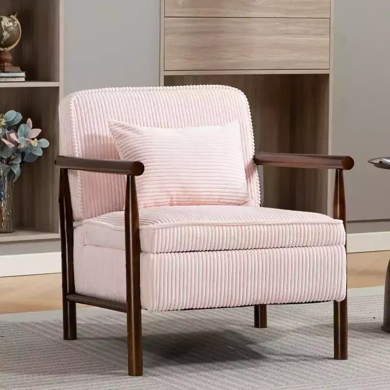 GDFStudio Joule Mid-Century Modern Upholstered Accent Chair with Storage Seat and Pillow