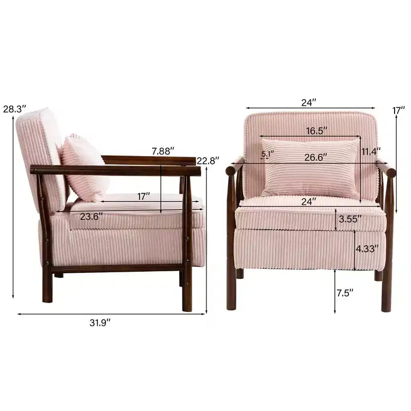 GDFStudio Joule Mid-Century Modern Upholstered Accent Chair with Storage Seat and Pillow