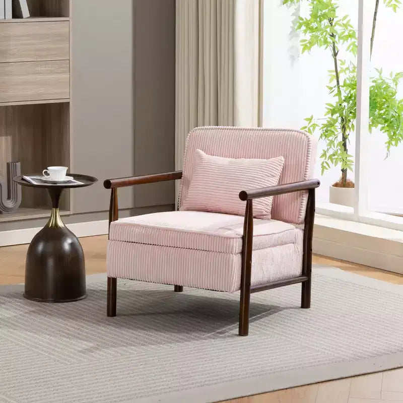 GDFStudio Joule Mid-Century Modern Upholstered Accent Chair with Storage Seat and Pillow