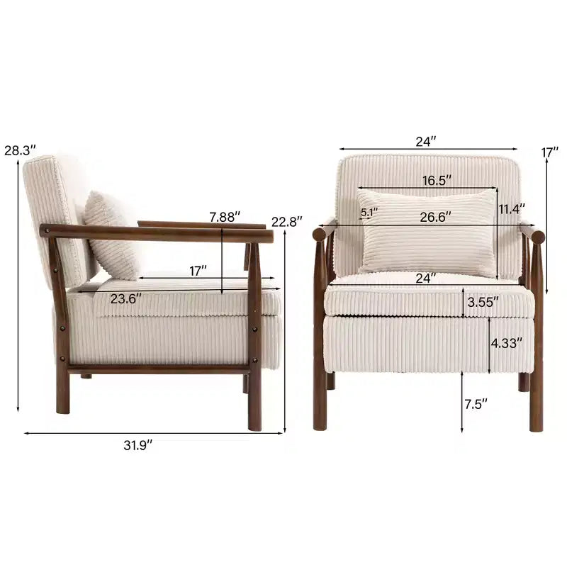 GDFStudio Joule Mid-Century Modern Upholstered Accent Chair with Storage Seat and Pillow