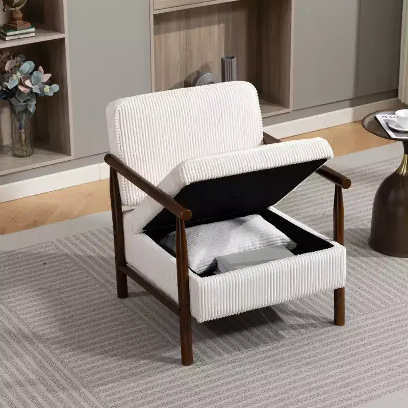GDFStudio Joule Mid-Century Modern Upholstered Accent Chair with Storage Seat and Pillow